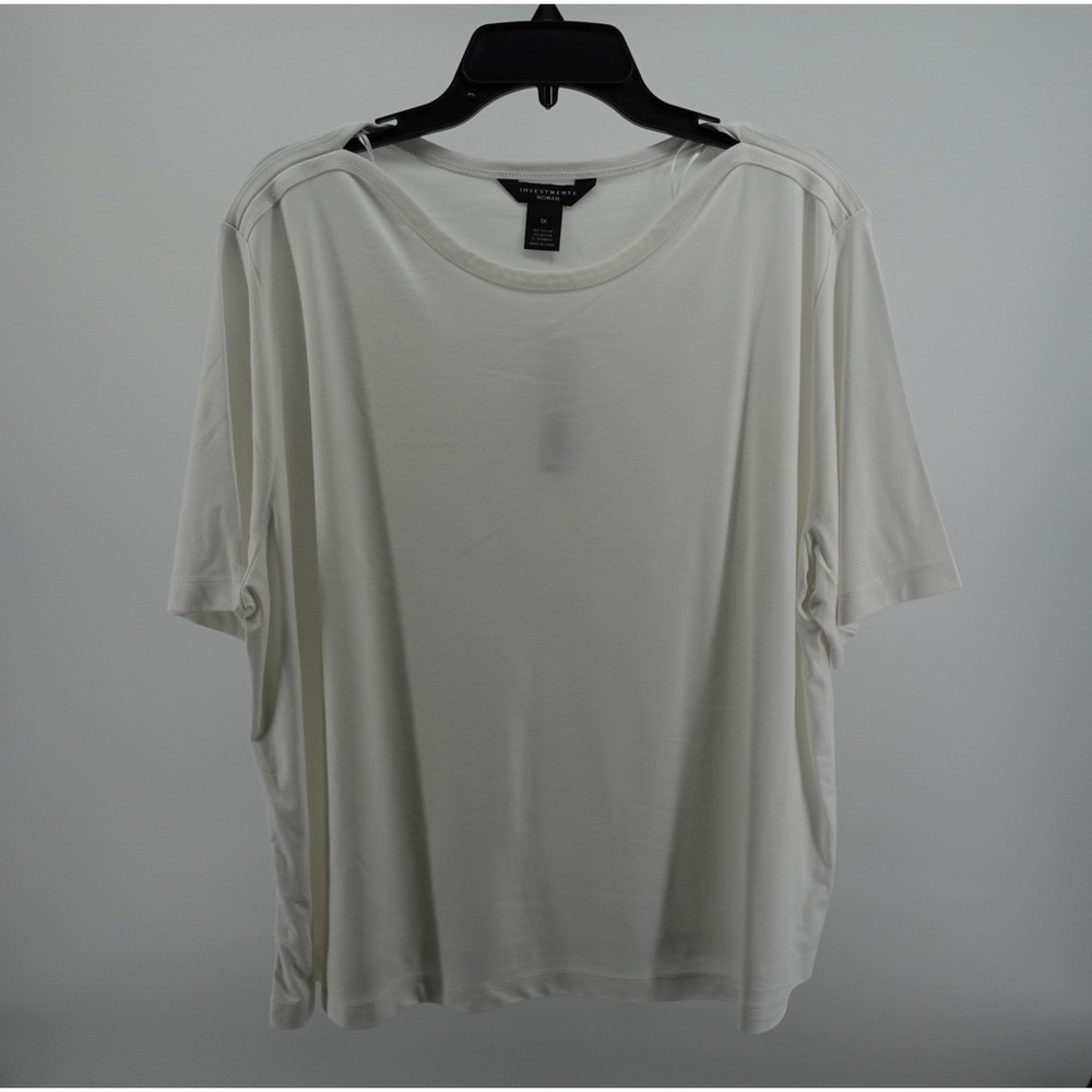 Investments Woman White Short Sleeve Scoop Neck Knit Top 1X S51KV221W‎